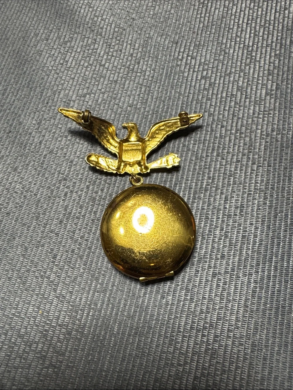 Vintage Source Unknown Gold Patriotic Eagle Brooch with Red and Blue Shield